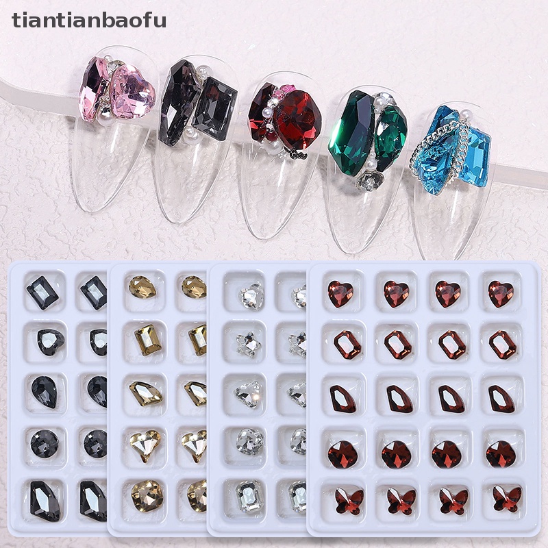 [tiantianbaofu] 20pcs 3D Nail Art Rhinestones Kristal Batu Warna-Warni Tips Dekorasi DIY Butik