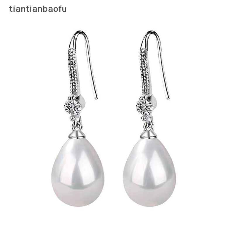 [tiantianbaofu] Perhiasan Wanita Tetesan Air Anting Mutiara Untuk Wanita Merah Putih Bulat Mutiara Oval Anting Pernikahan Pertunangan Valenes Hari Hadiah Butik