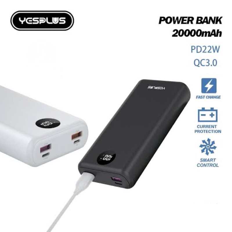 YSPLUS PD20W Powerbank 20.000mAh SUPER FAST Charging LED 20Watt Support VOOC Quick Charge 3.0