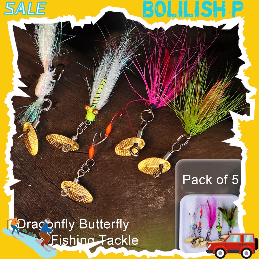 Bo-5pcs Umpan Pancing Realistis Simulasi Mata Terbang Lalat Capung Kait Fish Tackle Perlengkapan Memancing