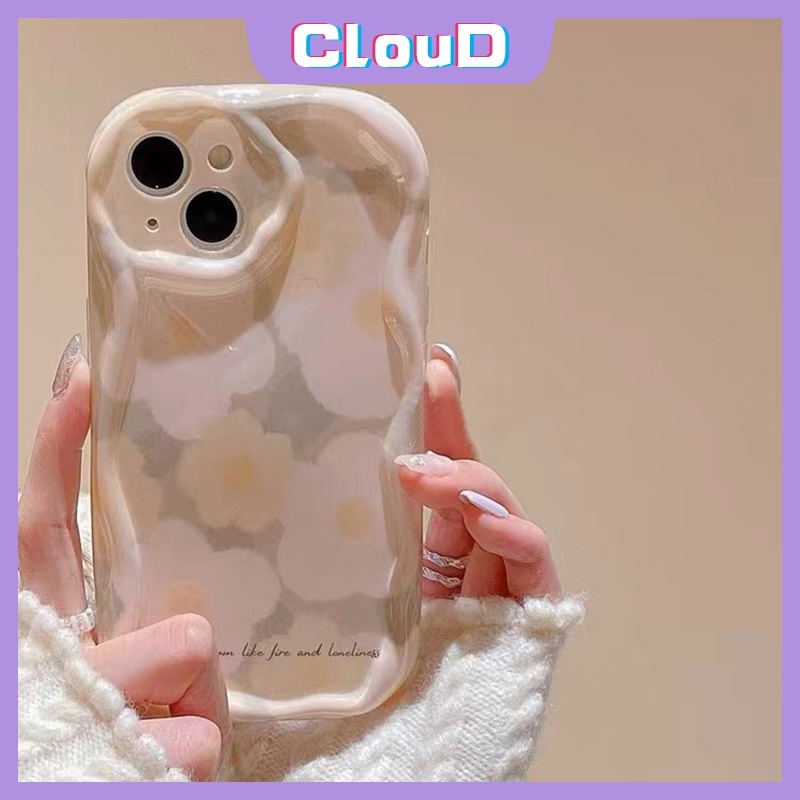 IPHONE Casing Bunga Tepi Melengkung Bergelombang Kreatif 3D Kompatibel Untuk Iphone11 14 12 13 Pro Max7 8 6s 6 Plus XR X XS Max SE 2020 Shockproof Glossy Spring Fresh Flowers Soft Cover