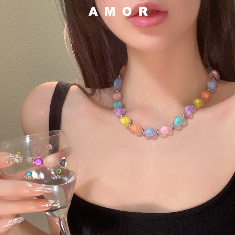 Kalung Manik-Manik Love Warna-Warni Musim Panas Untuk Wanita2023Baru Manis Dan Keren