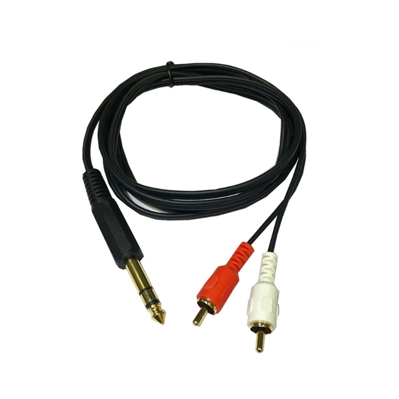 Cre Kabel Jack Lapis Emas 6.35mm Ke 2xRCA Male to Male Stereo- Adapter Aux-Cord Audio-Cable Line Untuk Mixer Power Amplif