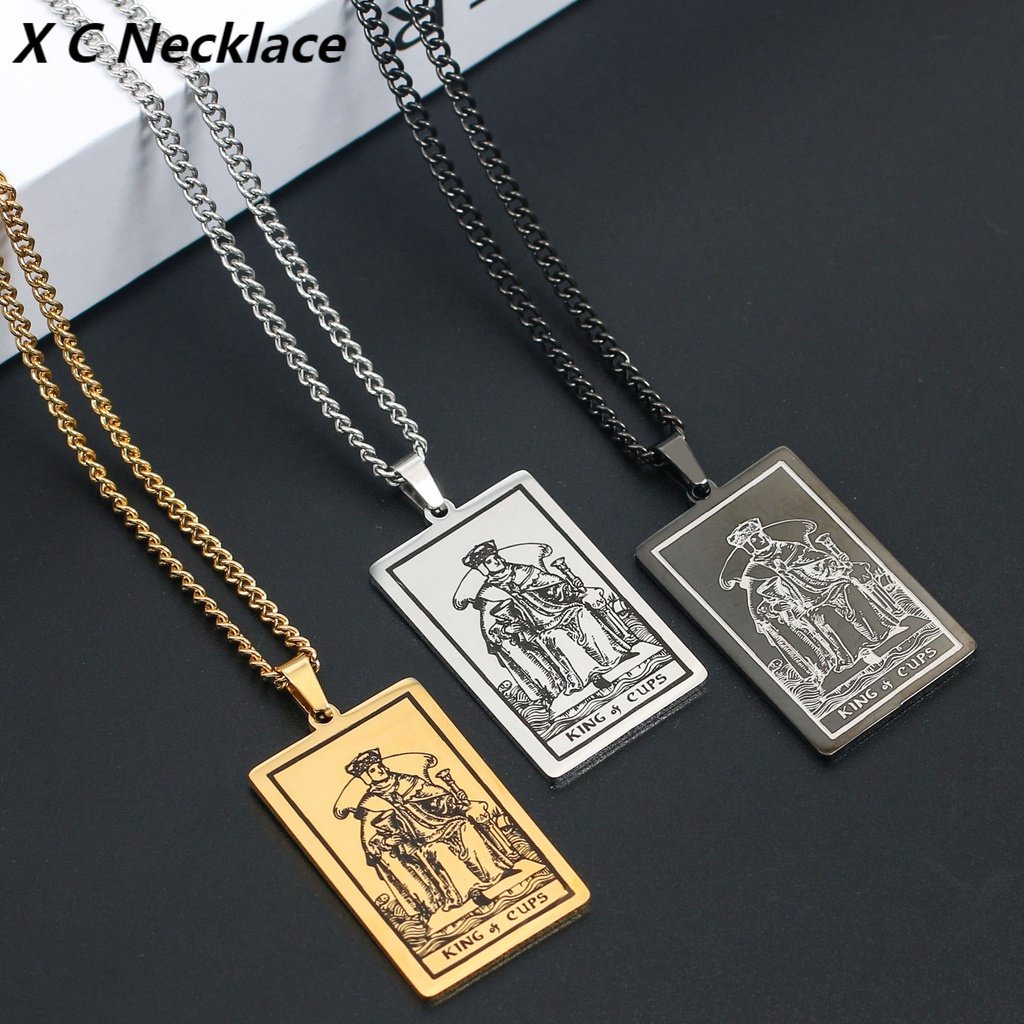 [X C Kalung] Emas &amp; Perak Baru Hip-hop Punk Retro Waite Tarot Suci Grail Raja ​​Kalung titanium Steel Liontin Anti Karat Untuk Pria Dan Wanita Hadiah Liburan Permata