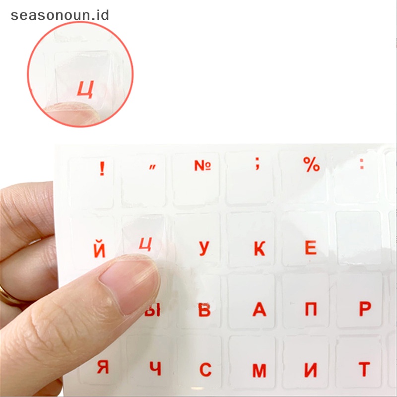 Seasonoun Stiker Keyboard Transparan Rusia Alfabet Bahasa Label Hitam Putih.