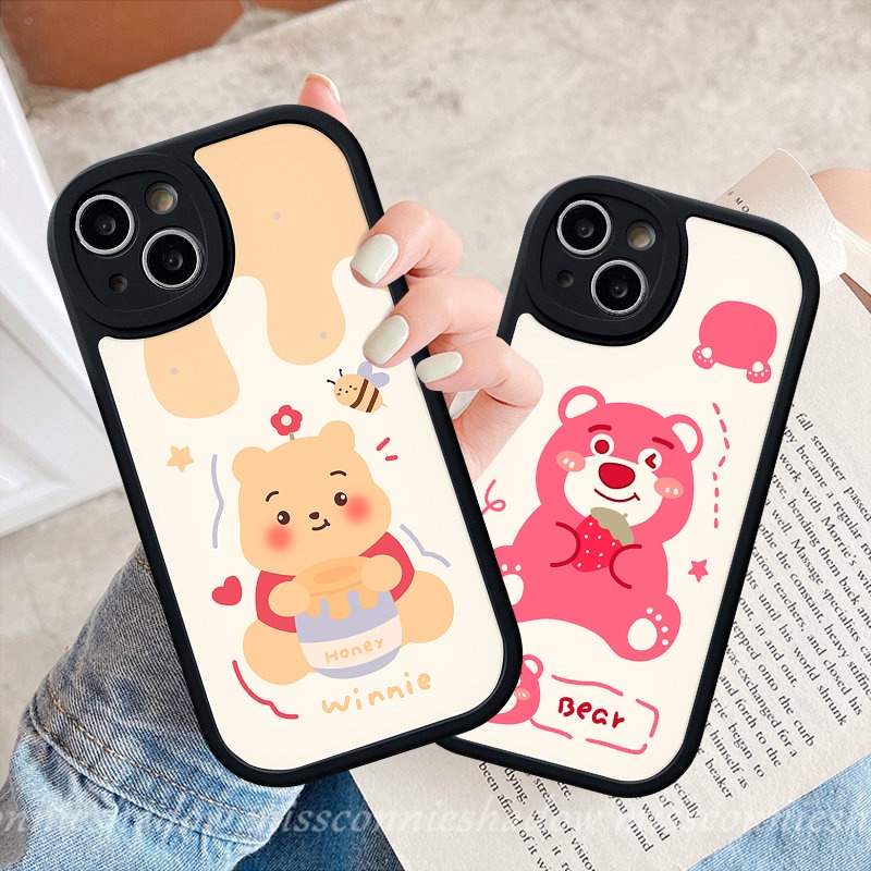 IPHONE Casing Ponsel Kartun Lovely Winnie The Pooh Kompatibel Untuk Iphone7 8 6s 6 Plus XR 11 Pro Max 13 14 12 Pro Max X XS Max SE 2020 Cute Strawberry Bear Manyo Tpu Soft Back Cover