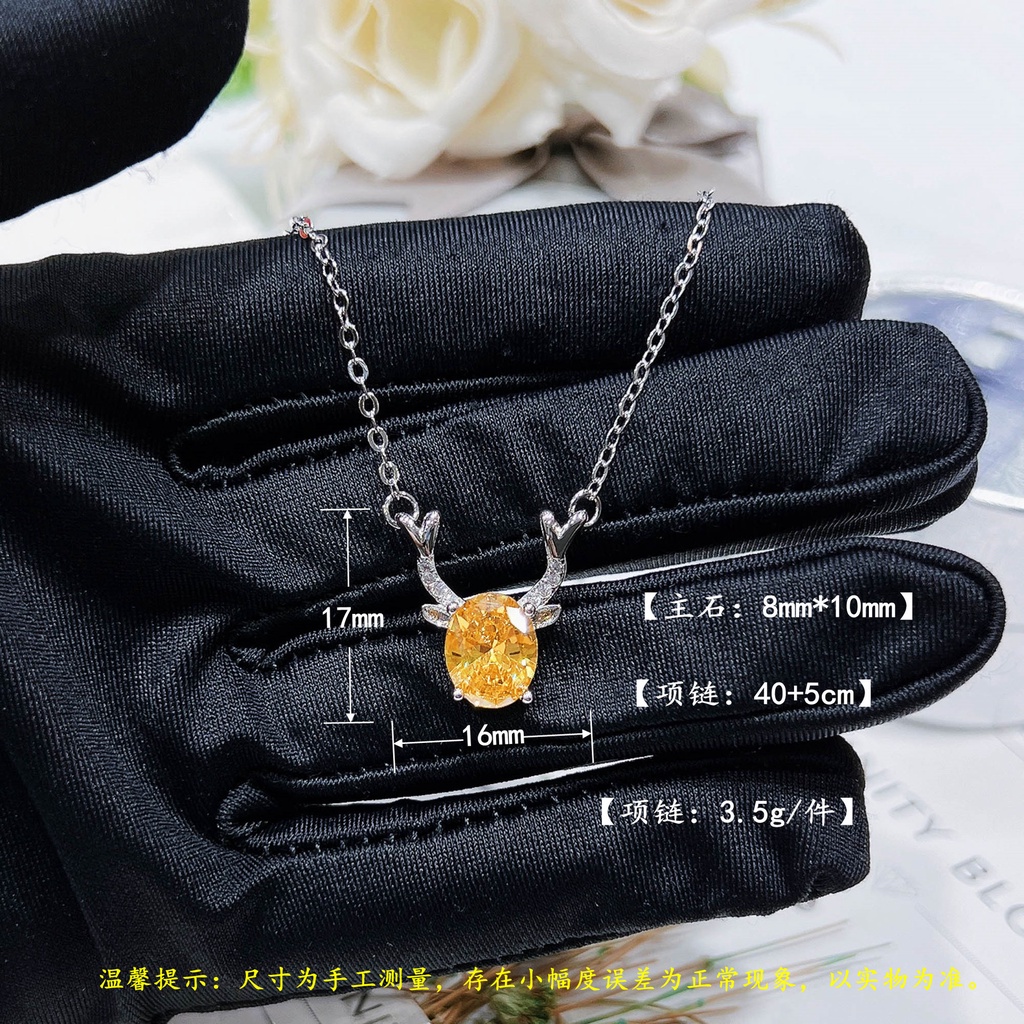 Goldkingdom Aksesoris Perhiasan Fashion Ready Stock Berlian Kuning Mewah Ringan Elk Kalung Liontin Perempuan Dengan Kalung Anda Sepanjang Jalan