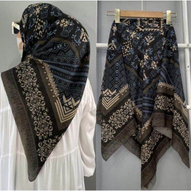 Karimake Hijab / Kerudung Segi Empat Voal Premium Printing Motif Enchanted Forest Laser Cut 110 x 110