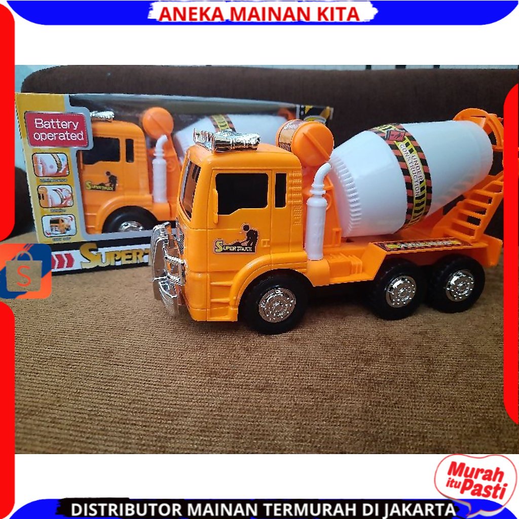 Mainan Mobil Konstruksi Sement  Mixer berlampu dan suara New