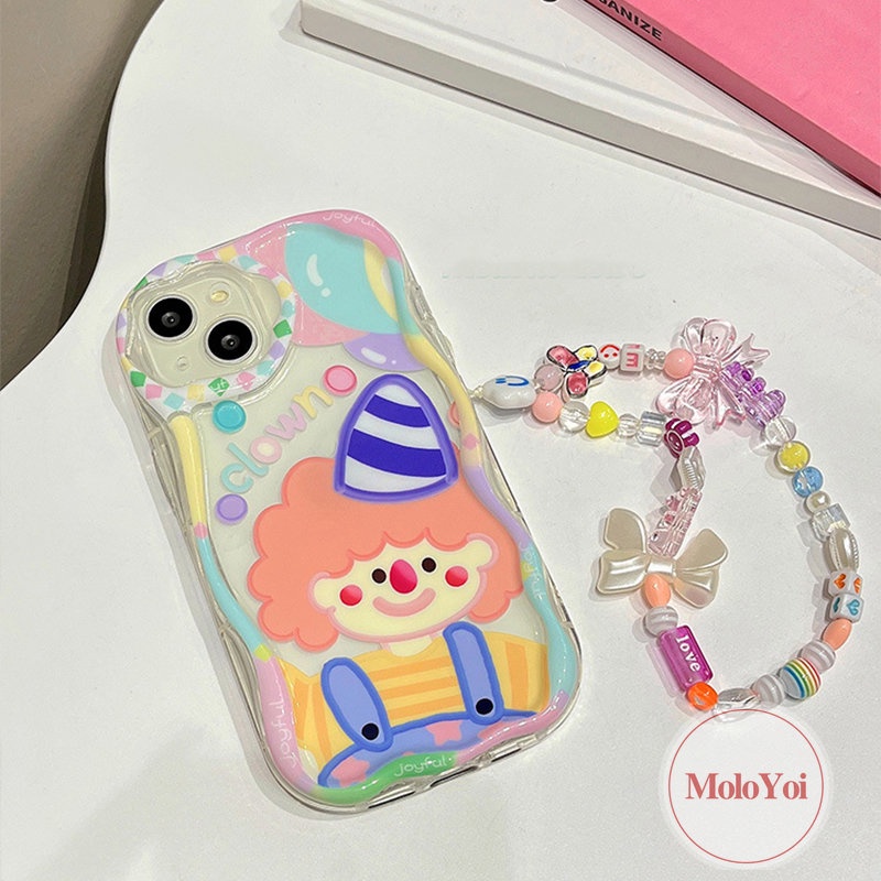 IPHONE Casing Tahan Guncangan Tepi Melengkung Bergelombang 3D Kompatibel Untuk Iphone11 13 12 14 Pro Max 6s 7 6 8 Plus XR XS X Max 7Plus SE 2020 Ins Kartun Lucu Badut Warna-Warni Lembut Mengkilap Penutup Belakang