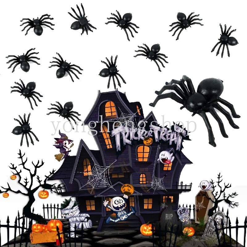 100 Pcs/set Plastik Hitam Mini Spider Lucu Prank Pesta Dekorasi Festival Perlengkapan Prop Bercahaya Spider DIY Halloween Dekorasi Mainan Anak