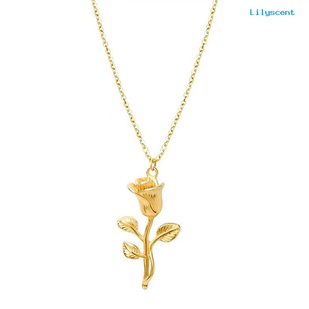 [LS]Wanita Kalung Elegan Dainty Golden Slim Rantai Adjustable Hadiah Hypoallergenic Single Rose Bunga Liontin Kalung Fashion Perhiasan