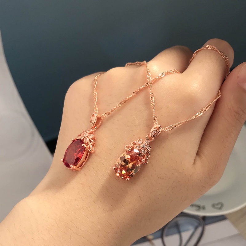 Goldkingdom Fashion Perhiasan Aksesoris Ready Stock Morganite Kalung Wanita Briliant Mewah Berbentuk Telur Merpati Darah Ruby Liontin