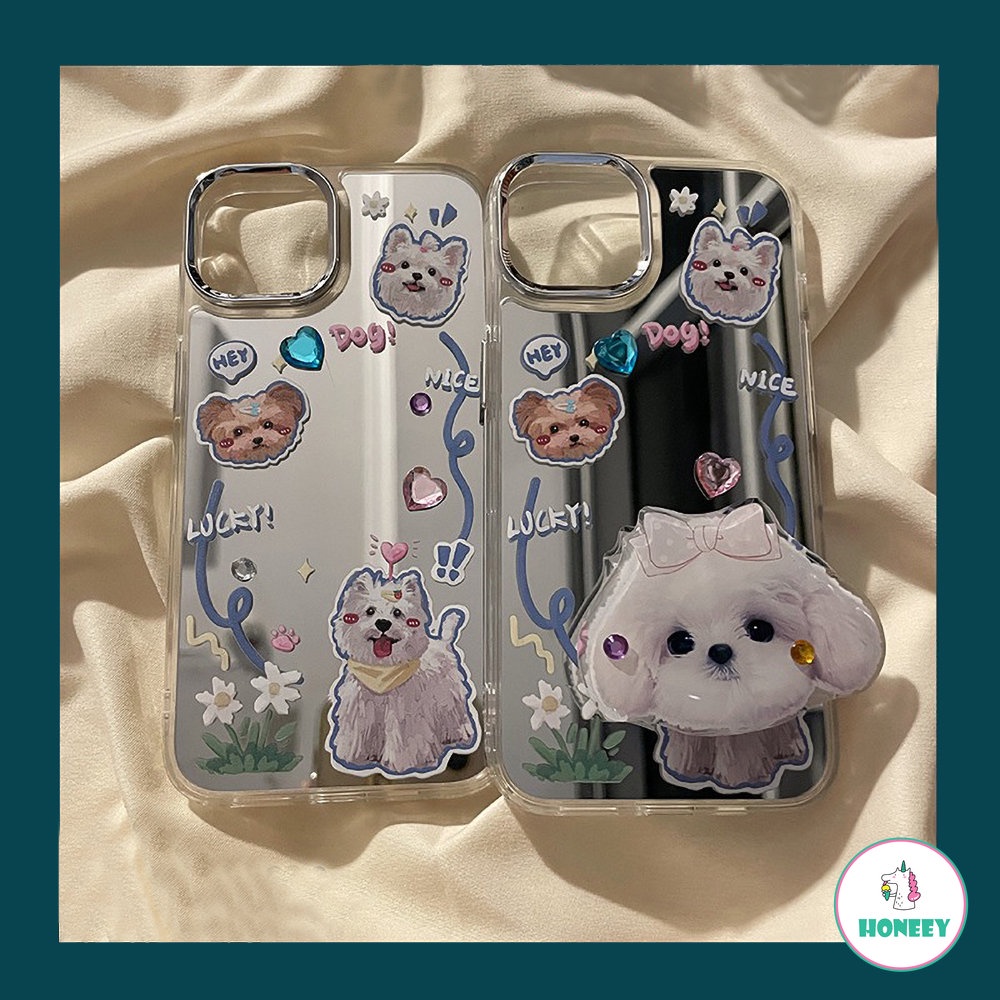 Casing Ponsel Untuk iPhone 14 pro Max13 12 pro max iPhone 11 pro max Lucu Puppy Makeup Cermin Handphone Cover Pelindung