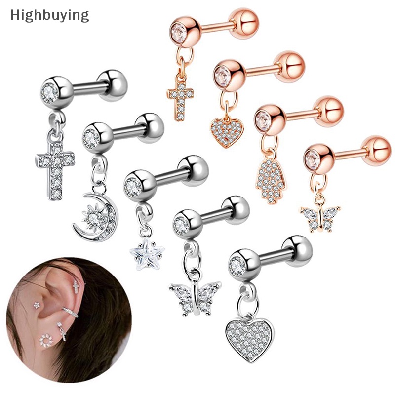 Hbid Cross Ear Tragus Earring Stud Barbel Kristal Tulang Rawan Anting Stud Glory