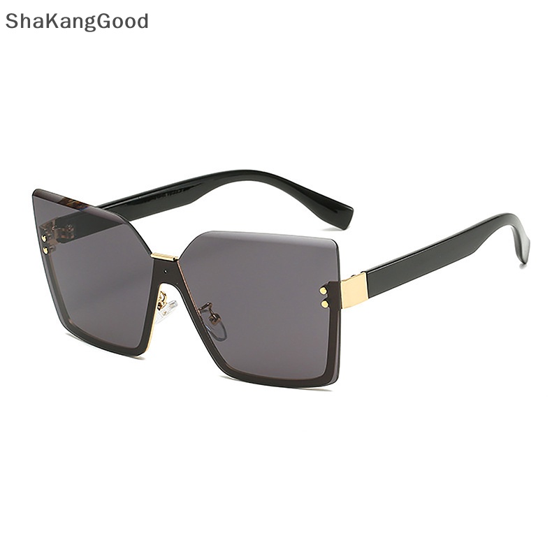 Skid Fashion Square Rimless Frame Kacamata Hitam Wanita Klasik Outdoor UV400 Sunglasses SKK