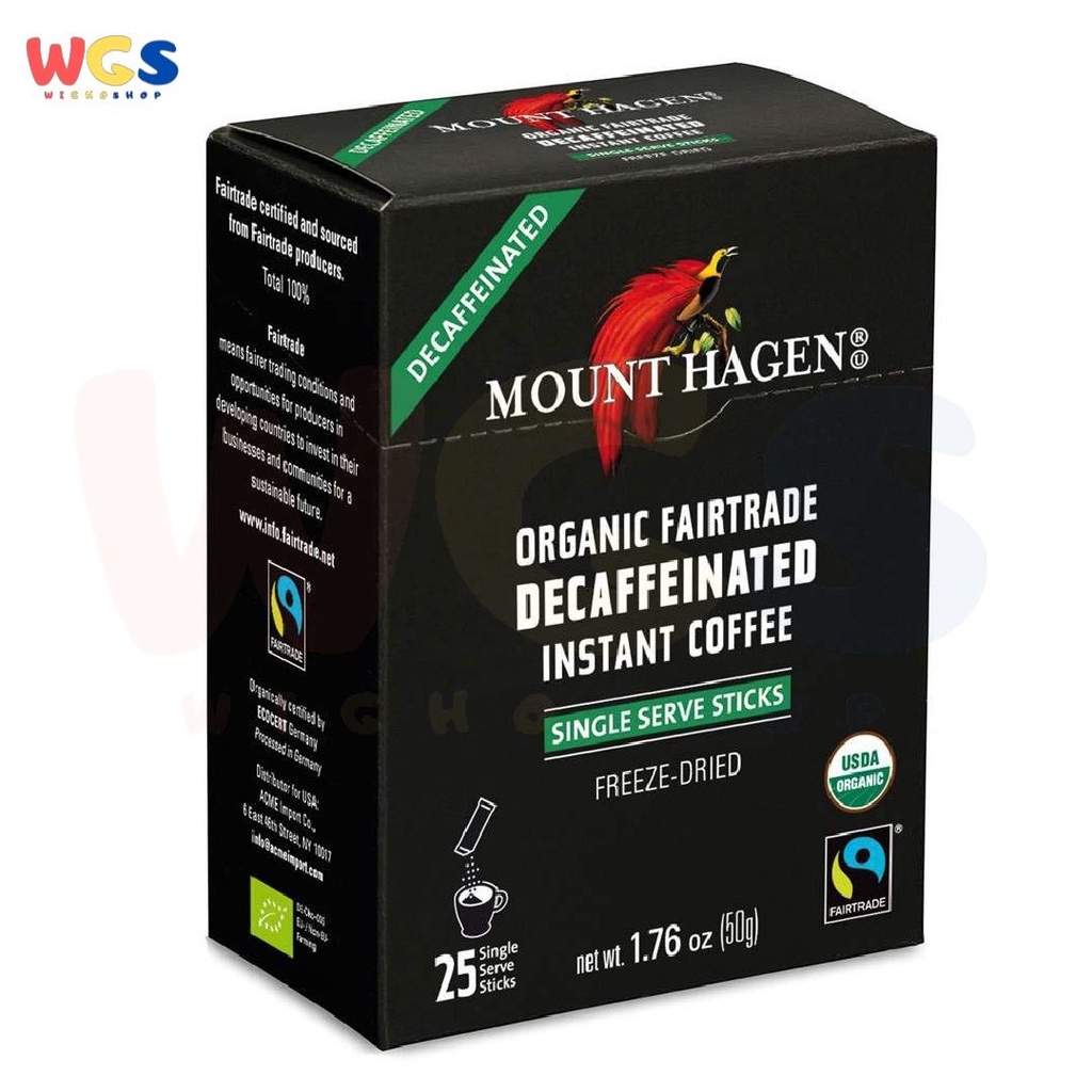 Mount Hagen Organic Fairtrade Decaffeinated Instant Coffee 25px2g 50g