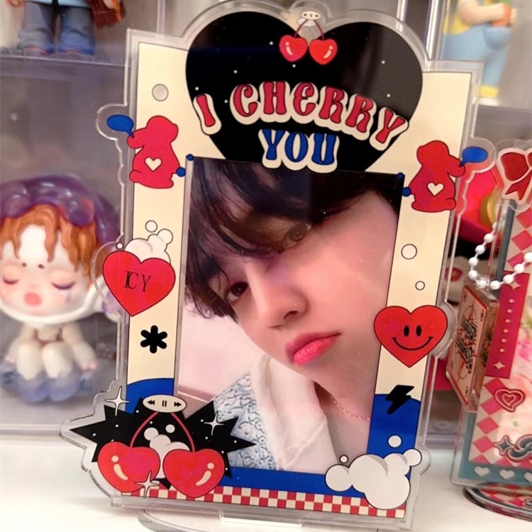 Sweet Cherry Acrylic Card Holder 3inch Bingkai Foto Idol Photocard Desktop Decor Frame Case Pelindung Penyimpanan Kartu Display