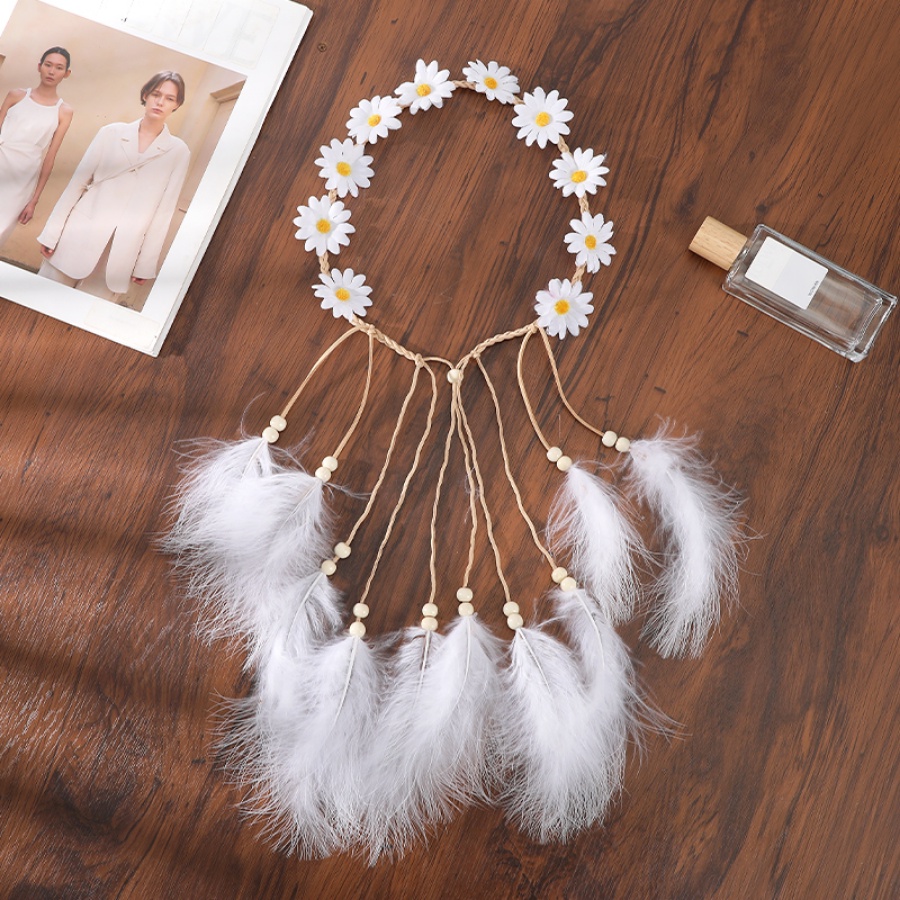 Korea Daisy Bulu Rambut Band Retro Manik-Manik Bunga Bando Woman Festival Aksesoris Rambut