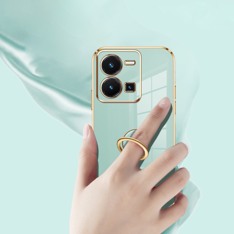 Andyh Casing Ponsel Silikon Ultra Tipis Untuk Vivo Y35 Deluxe Perlindungan Jatuh Pita Emas Dengan Cincin Jam Dan Lanyard Gratis