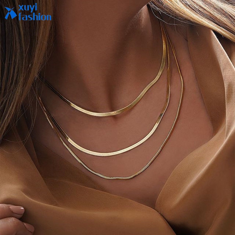 Snake Bone Necklace Kalung Choker Multilayer Emas Untuk Aksesoris Perhiasan Fashion Wanita