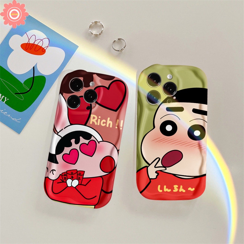 Kartun Lucu Crayon Shin-chan Couple Casing Untuk Oppo A15 A16 A95 A74 A17k A17 A77 A1k A92 A53 A3s A16K A9 A5 A5s A31 A16s A52 A77s A76 A16E 3D Wavy Curved Edge Soft Cover Case