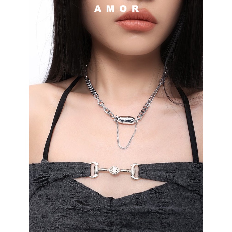 Y2k Berbentuk Hati Liontin Kapsul Atraksi Magnetik Kalung Untuk Wanita2023Fashion Baru Serbaguna Kerah Rantai Hip Hop Neckchain