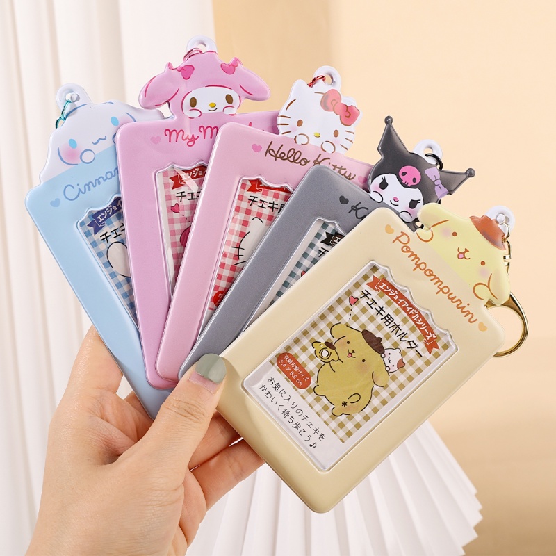 Ins Angin Lucu Kartun Sanrio Card Cover/Kreatif Giok Guigou Foto Liontin Gantungan Kunci/Serbaguna Siswa ID Cinta Bean Card Protector/Vintage Coolomica Bag/