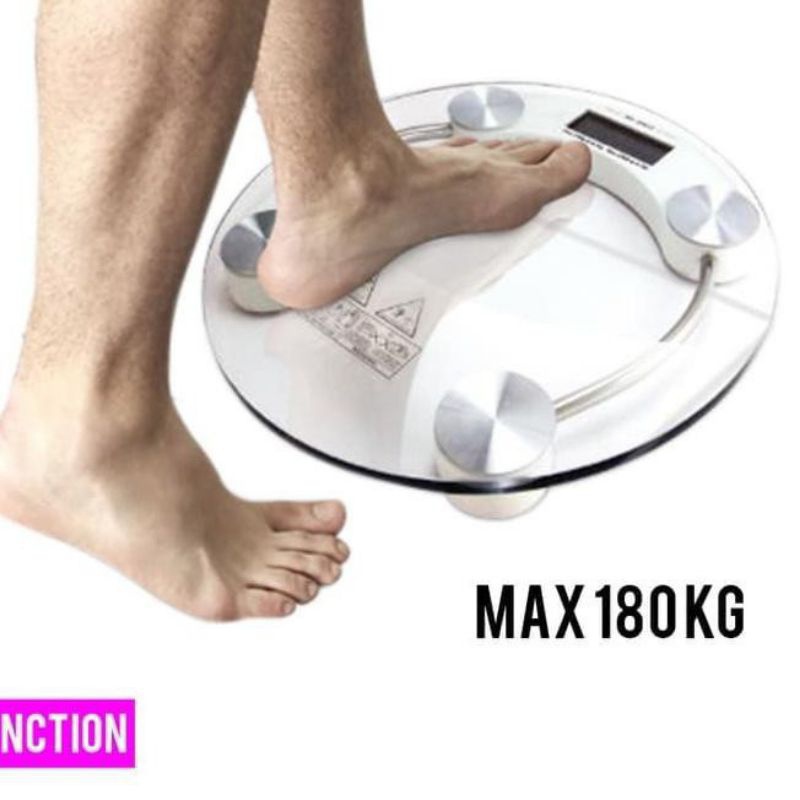 Timbangan Badan Digital Bening Bulat 180kg Diameter 33cm Original Personal Scale