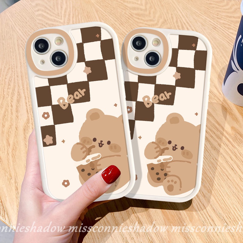 Casing Tpu Lembut Untuk Infinix Hot9 10 11 Play Hot9 10s 11s 10 11 10T 10 Lite Infinix Smart6 5catatan8 Kartun Lucu Indah Beruang Teh Susu Pola Papan Catur Casing Ponsel Anti Jatuh