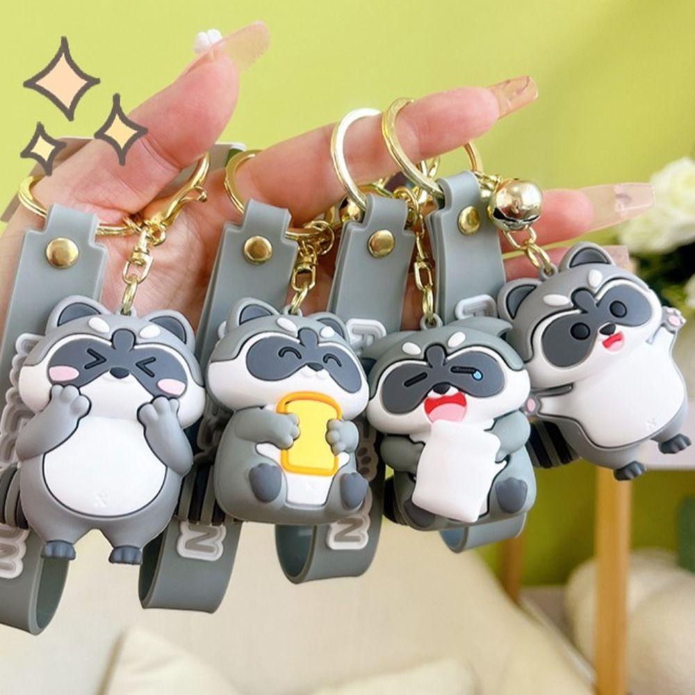 Agustina Raccoon Gantungan Kunci Pasangan Fashion Lucu Kawaii Earphone Case Lucu Backpack Decor