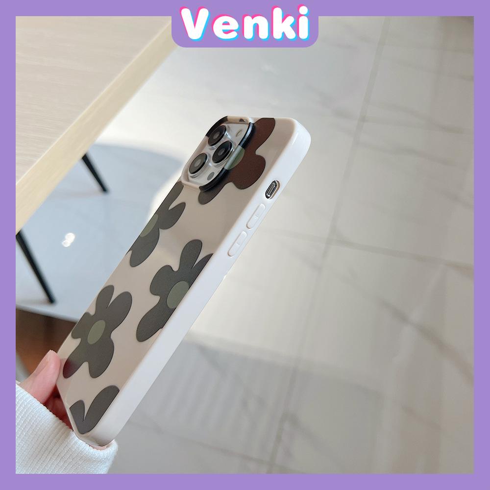 VENKI - Untuk iPhone 11 iPhone Case Off White Glossy TPU Soft Case Shockproof Protection Camera Pump Cute Flower Kompatibel dengan iPhone 14 13 Pro max 12 Pro Max xr xs max 7Plus 8Plus