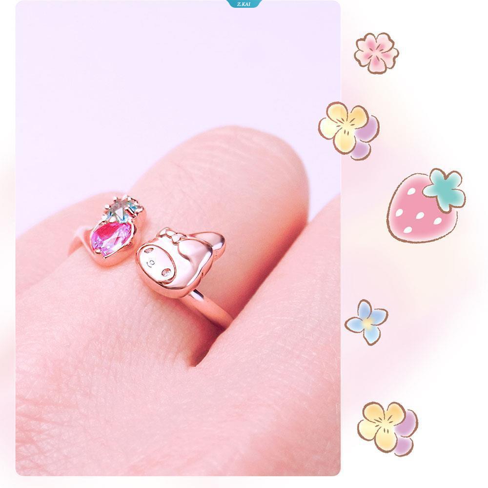 Kawaii Lucu Sanrio Mymelody Cincin Sterling Silver Electroplating Rose Gold Sweet Ins Gadis Hadiah Natal Untuk Teman Dekorasi Rings [ZK]