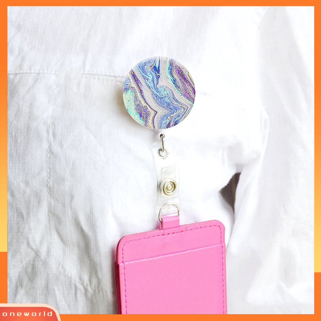 [ONE] Bros Pin Sepuhan Marblizing Butterfly Retractable Lanyard Rotatable Anti-lost Colorful Perawat Kerja Kartu Klip ID Nama Lencana Pemegang Penggunaan Sehari-Hari