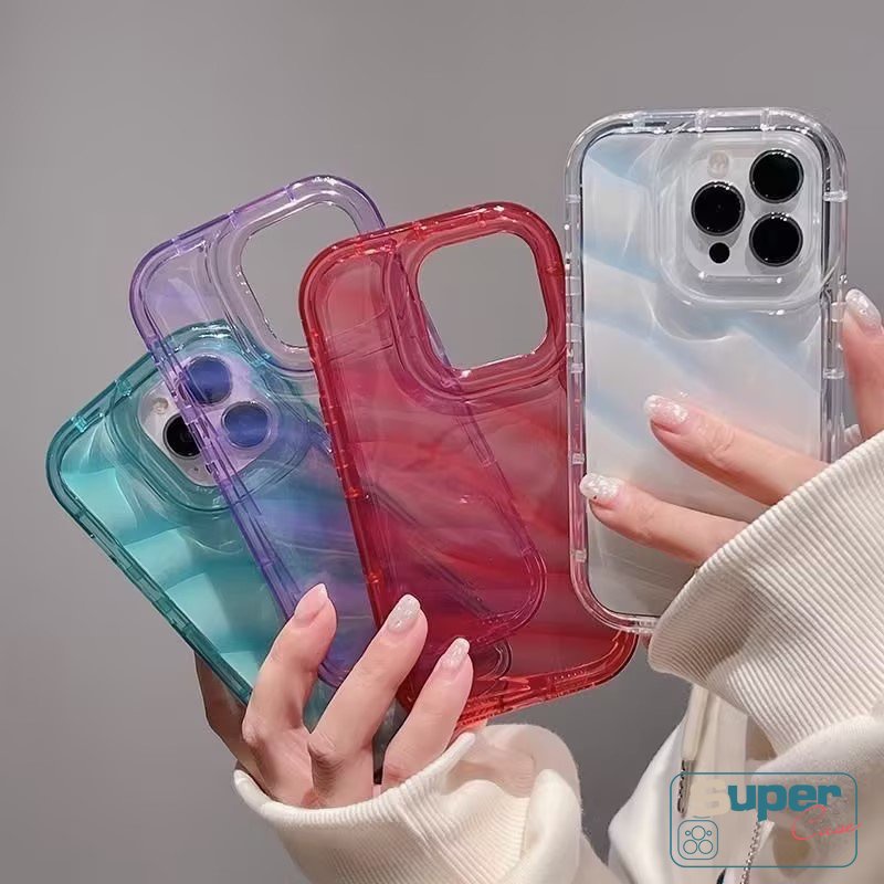 Casing Ponsel Macaron Warna Kompatibel Untuk IPhone 7Plus 11 13 XR 14 12 Pro MAX X XS Max7 8 6 6S Plus SE 2020 Mewah Simple 3D Stereo Kreatif Pola Bergelombang Bening Soft Cover