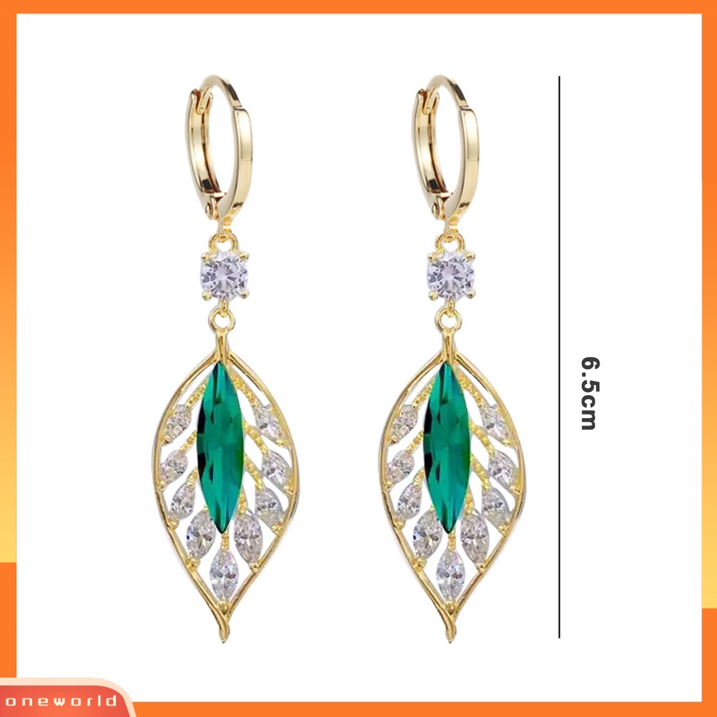 [ONE] 1pasang Anting Retro Berlian Imitasi Daun Anting Hoop Liontin Geometris Menakjubkan Pernyataan Perhiasan Untuk Wanita