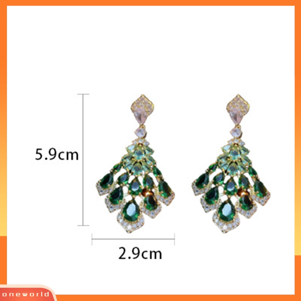 [ONE] 1pasang Drop Earrings Faux Green Kristal Bulu Bentuk Elegan Vintage Hadiah Cantik Nonallergic Berlian Imitasi Bertatahkan Menjuntai Anting-Anting Perhiasan Fashion