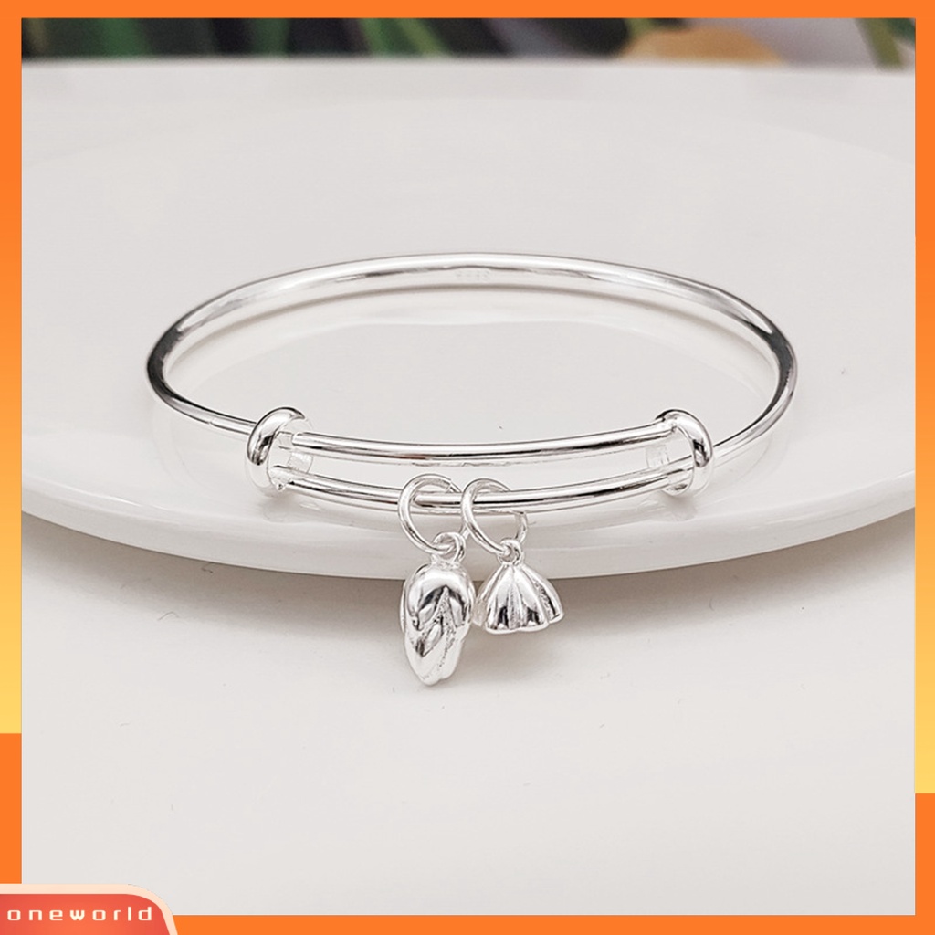 [ONE] Wanita Bangle Warna Perak Dapat Disesuaikan Dainty Sweet Nonallergic Hadiah Electroplating Lotus Seedpod Pesona Gadis Gelang Fashion Perhiasan