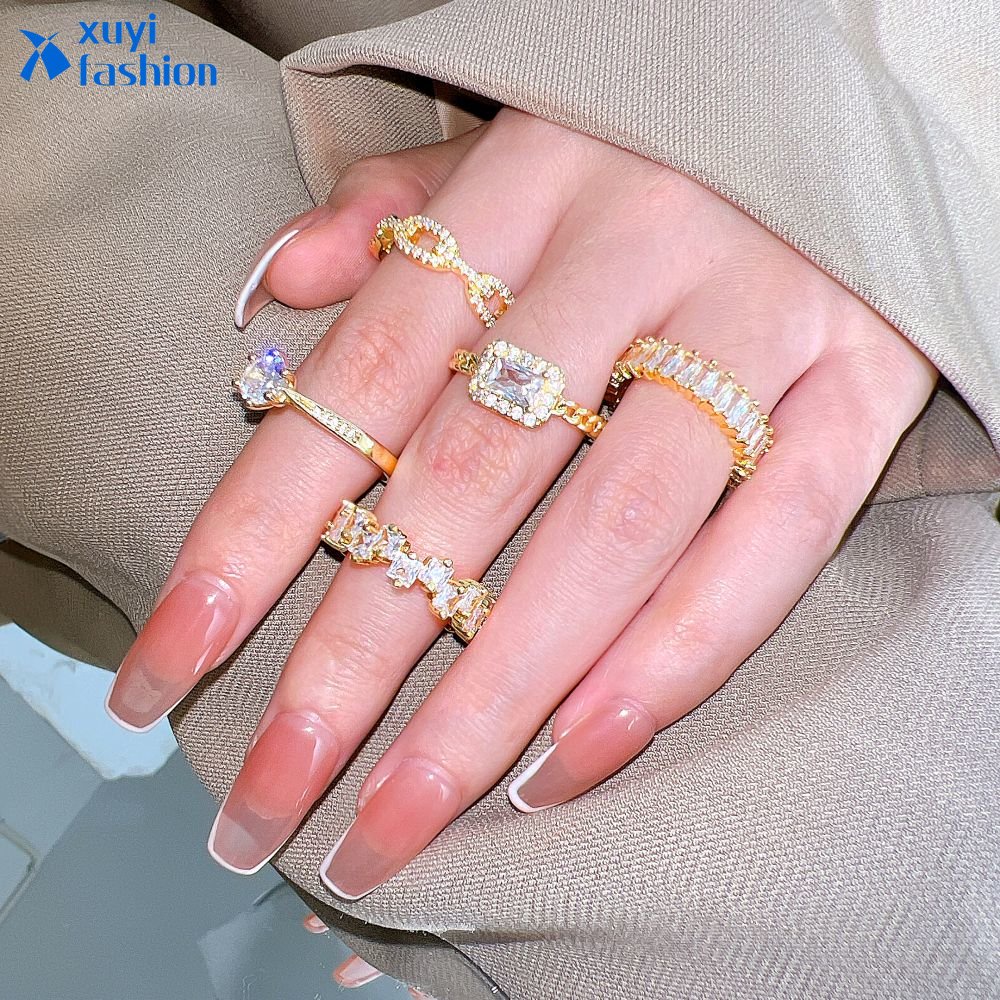 Cincin Emas Zirkon Hati Y2K Berlian Kristal Tidak Teratur Rings Untuk Wanita Fashion Perhiasan Aksesoris