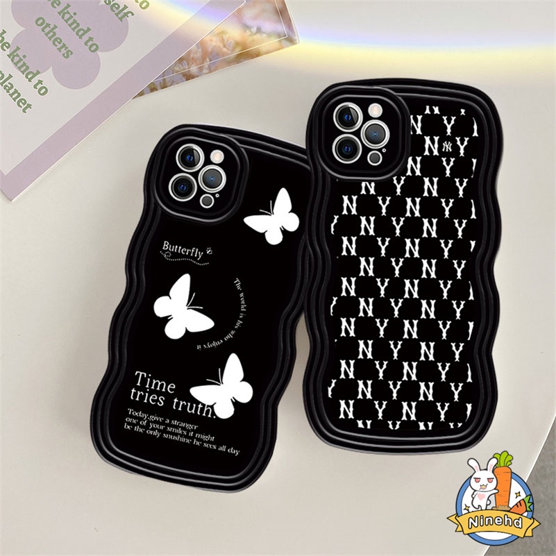 Casing Hp Kompatibel Untuk iPhone 14 13 12 11 Pro Max X Xr Xs Max iPhone 8 7 6 6s Plus SE 2020 Mewah Hitam Retro Butterfly Phone Case Silikon Shockproof Gelombang Tepi Lembut Tpu Penutup Belakang