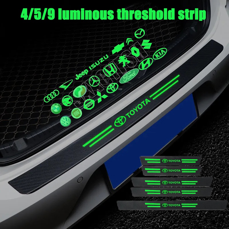 4 /5 /9Pcs Plat Perlindungan Ambang Pintu Mobil Kecerahan Tinggi Bercahaya Kompartemen Bagasi Belakang Stiker Toyota Honda luminous luggage compartment threshold strip