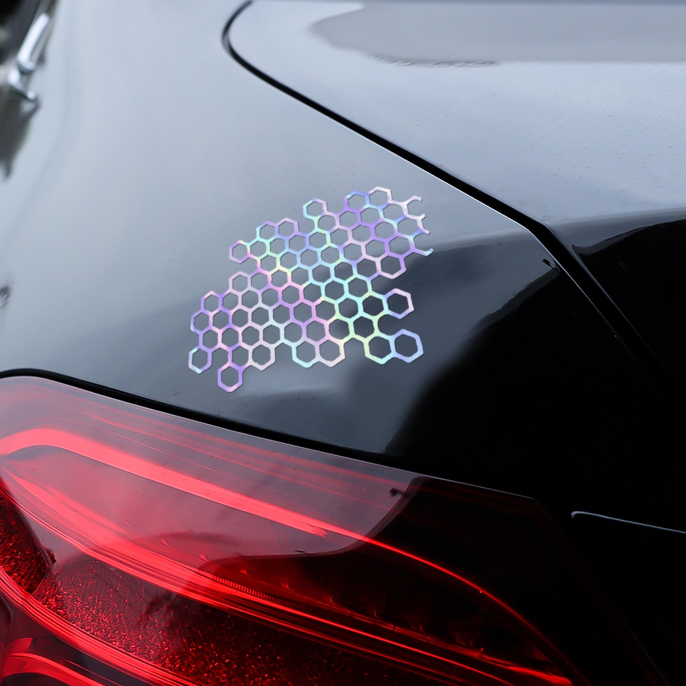 Laser Warna Sarang Lebah Stiker Mobil Kreatif Motor Helm Dekorasi Hexagon Dilubangi Decal Kendaraan Styling Aksesoris Pribadi Dekorasi Eksterior