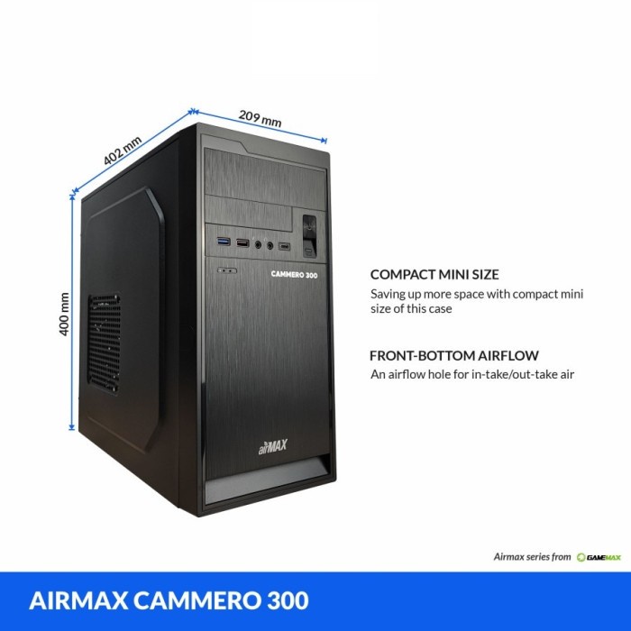 Casing Airmax Cammero 300 Micro-ATX PC Case with 500W Power Supply