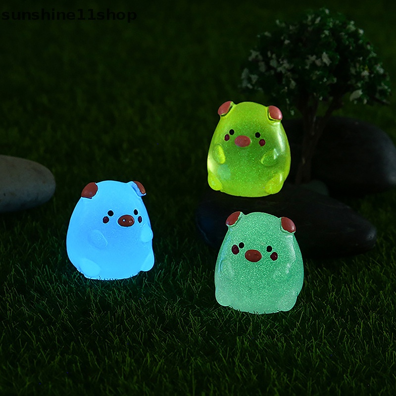 Sho 2pcs Luminous Pig Micro Resin Landscape Figure Ornamen Menyala Dalam Gelap Miniatur Taman Micro Pesta Mobil Aksesoris Dekorasi Rumah N