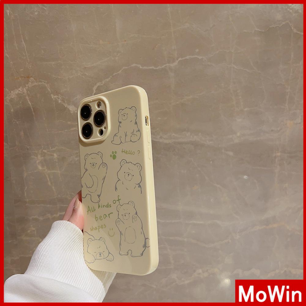 Case iPhone 14 Pro Max iPhone Case Cream Glossy Soft Case TPU Tahan Guncangan Kamera Case Perlindungan Beruang Sederhana Lucu Kompatibel dengan iPhone 13 Pro Max 12 Pro Max 11 Xr Xs Max 7 8Plus
