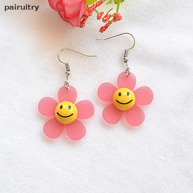 Prt Indah Wajah Tersenyum Bunga Matahari Besar Statement Drop Earrings Perhiasan Ringan PRT