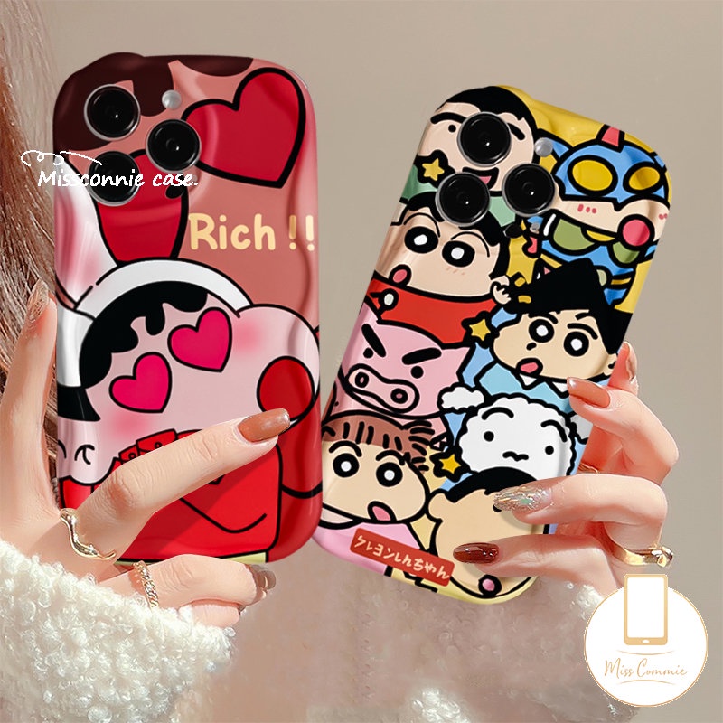 Casing Kartun Untuk Redmi 10A 10C A1 9 9A 10 9T A2 9C NFC Redmi Note12 10 8 9 10S 11s 11 10Pro Max POCO M3 3D Wavy Curved Edge Glossy Lucu Crayon Shin-chan Soft Tpu Cover