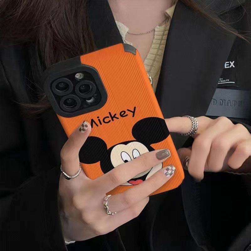 Lamb Skin Cute Orange Mickey Soft Case IPhone 6S 7 Plus 8 Plus X XS XR XS Max 11 13 12 14 PRO Max 14 Plus 12 13 MINI SE Phone Case Girl Women's Fashion