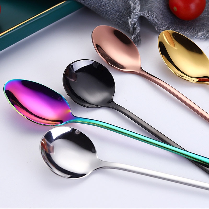 Sendok Stainless Steel, Aksesoris Dapur Sendok Pengaduk Anggur, Sendok Es Krim, Makanan Penutup Runcing, Pegangan Panjang, 19Cm