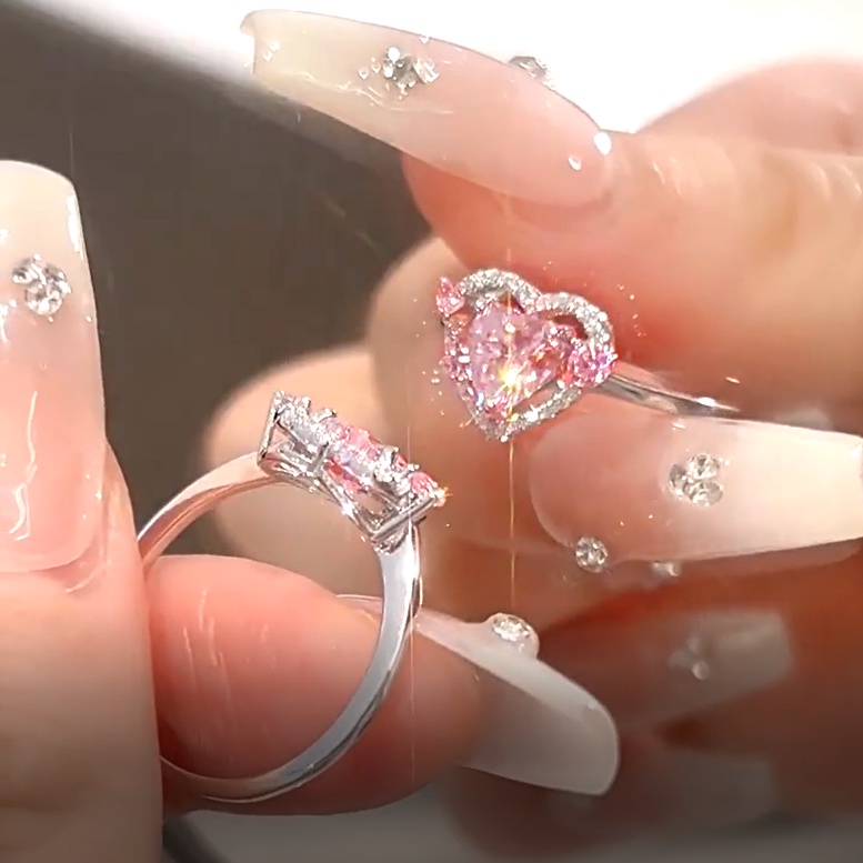 Ay(cn) Cincin Zircon Pink Kristal Busur Hati Butterfly Rings Untuk Aksesoris Perhiasan Wanita